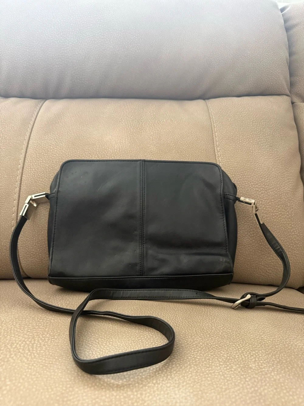 Used Leather Co by Liz Claiborne black leather crossbody bag.